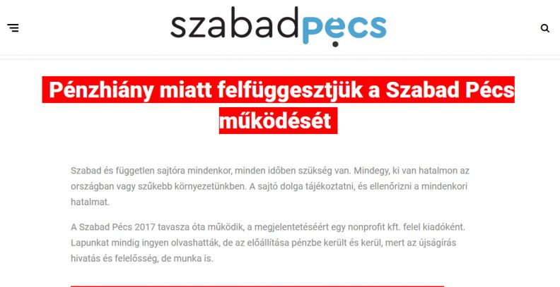 Felfüggeszti működését a Szabad Pécs – ötszáz rendszeres támogató kell a folytatáshoz