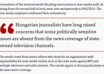 A magyar közmédiában gyakorolt cenzúráról  közölt cikket a Politico