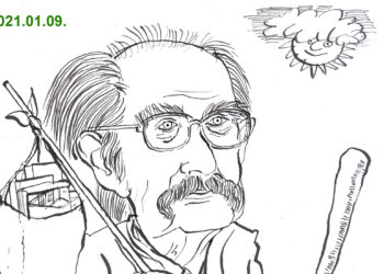 Ajándék karikatúra a 101 éves Tatár Imrének